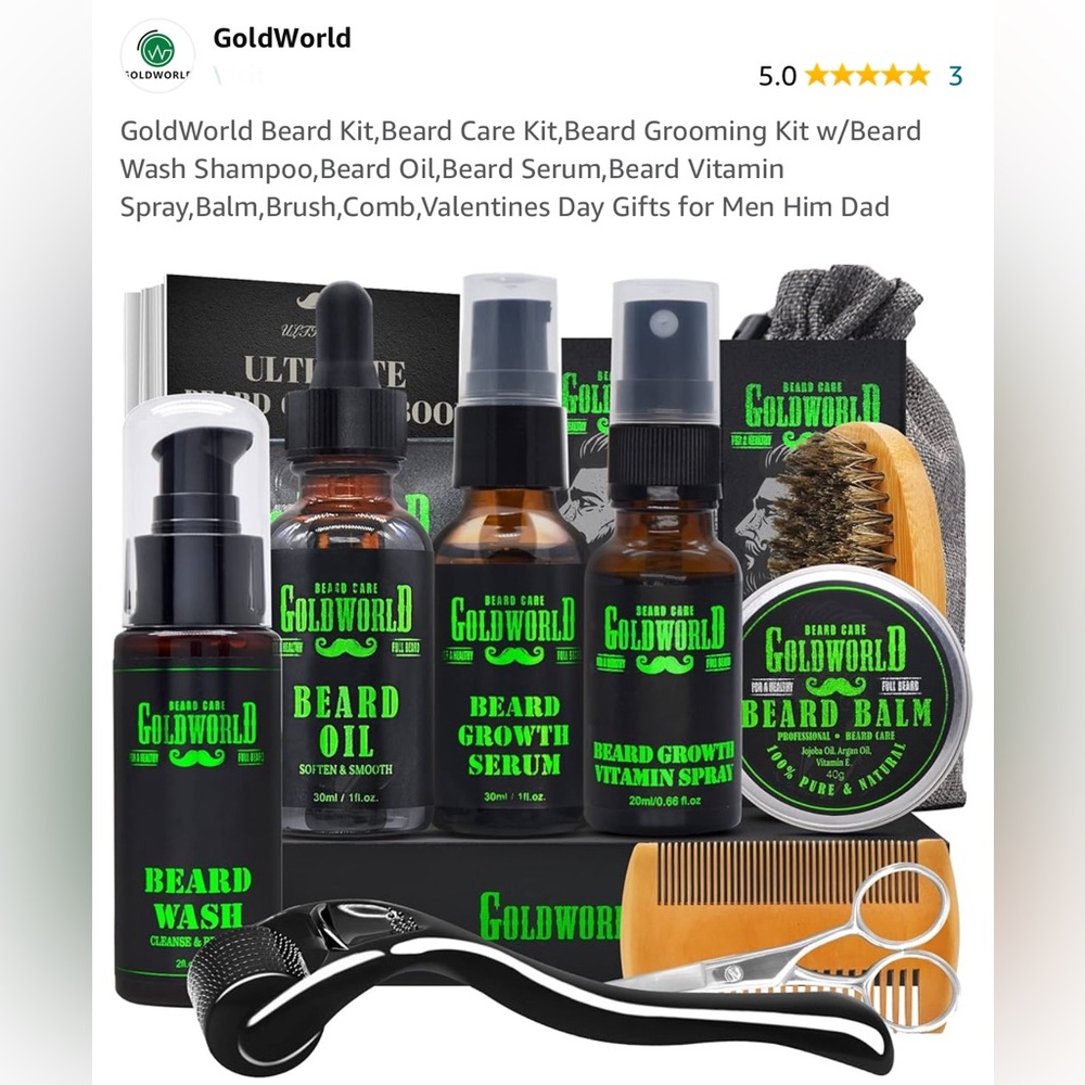 NIB . . .  GoldWorld Beard Growth & Care Kit
